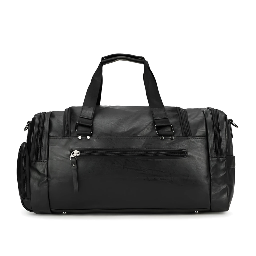 Large black travel bag with a separate shoe compartment, dimensions 52cm by 19cm by 27cm.