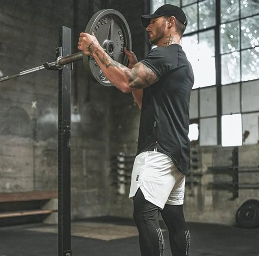 Mens plain cotton-spandex gym shirt for fitness training in army green, black and white colours