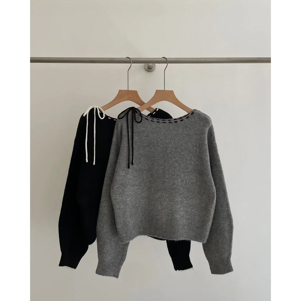 Women's loose-fit pullover in grey or black regenerated cellulose fibre knitwear