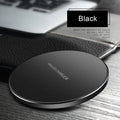 Black ultra-thin 98mm square wireless fast charging pad with USB cable for QI-enabled devices