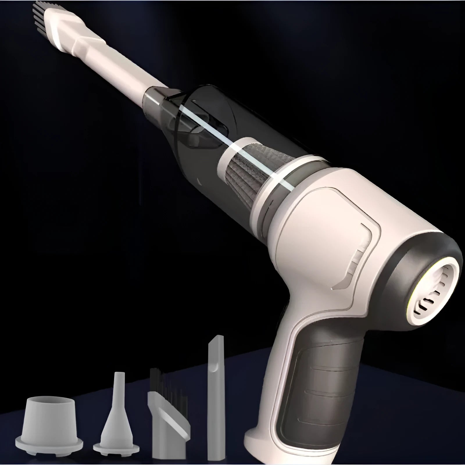 Handheld cordless car and pet vacuum cleaner in brushless gold style, showing compact design.