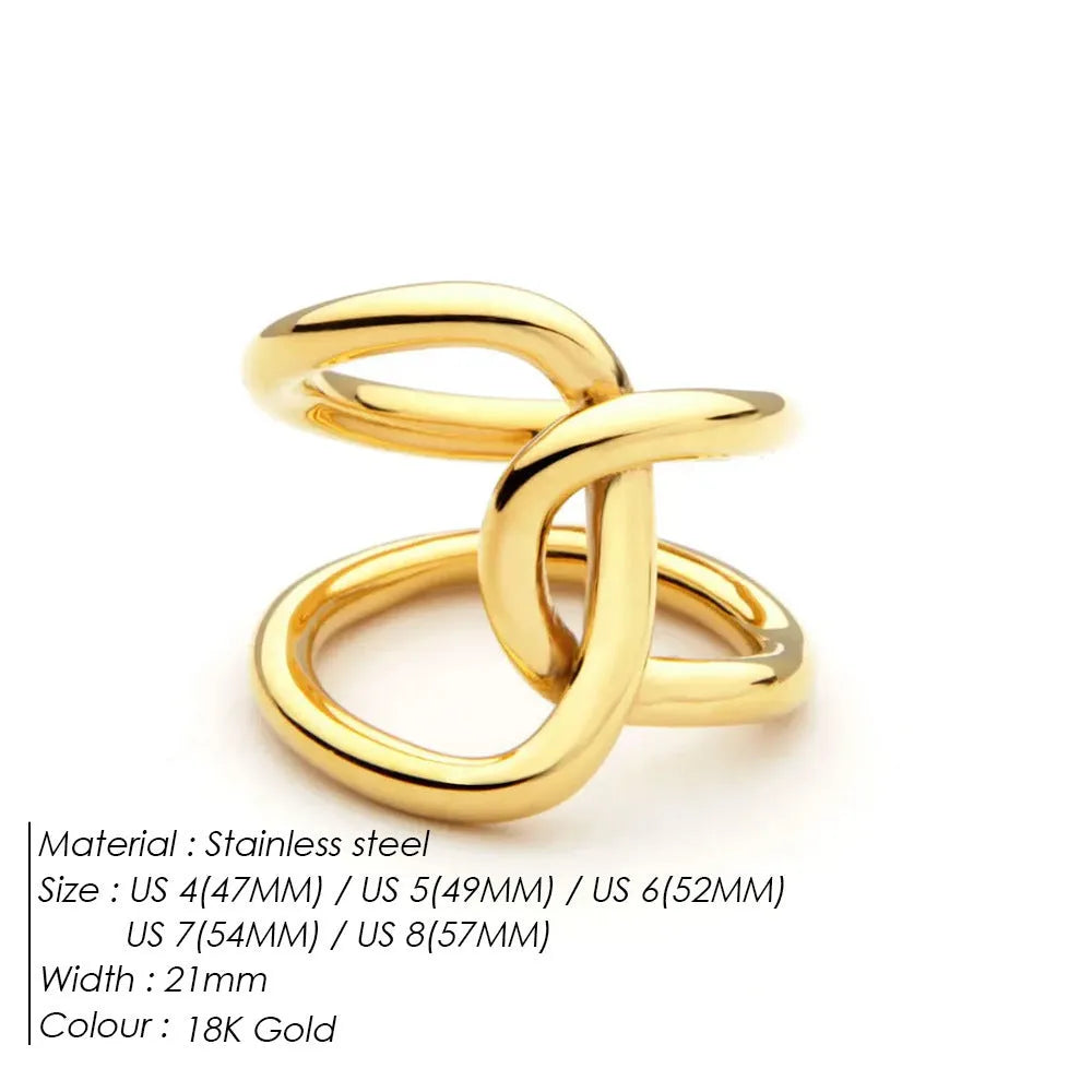 Women's adjustable geometric ring with knotted U-shape design in stainless steel