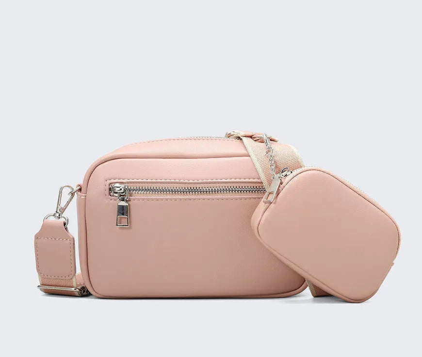 Simple women's large capacity PU shoulder bag in horizontal square shape with shoulder strap, available in multiple colours