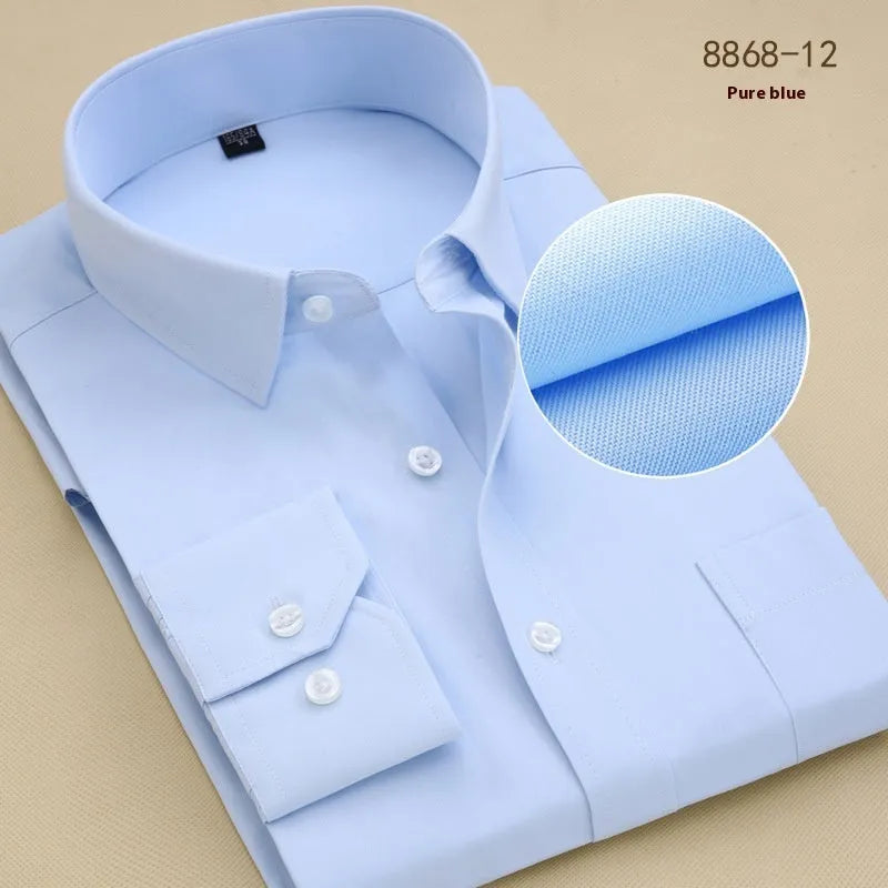 Men's black cotton long sleeve business shirt with slim fit and regular cut design