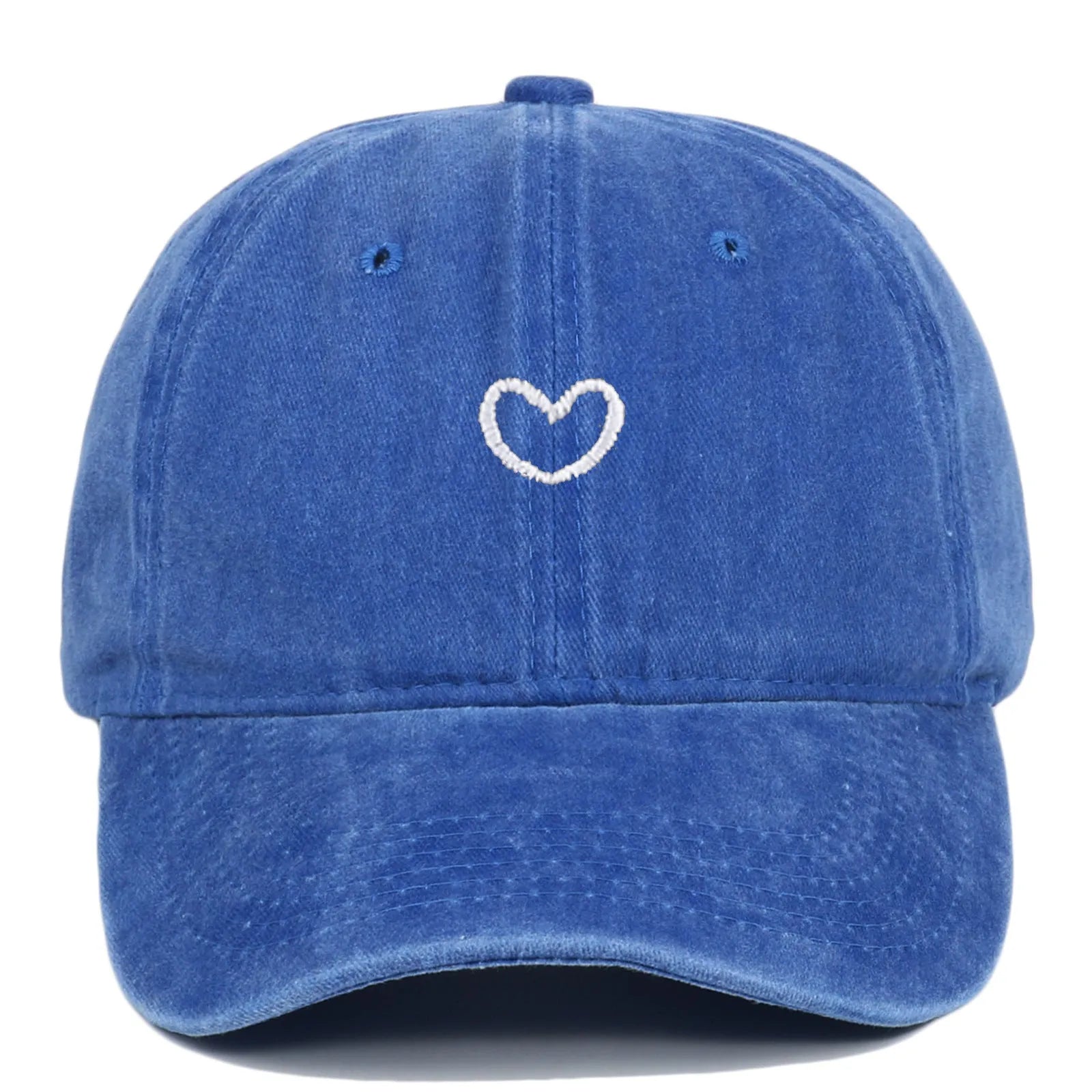 Soft cotton baseball cap with an embroidered red love heart on the front, shown in adjustable size.