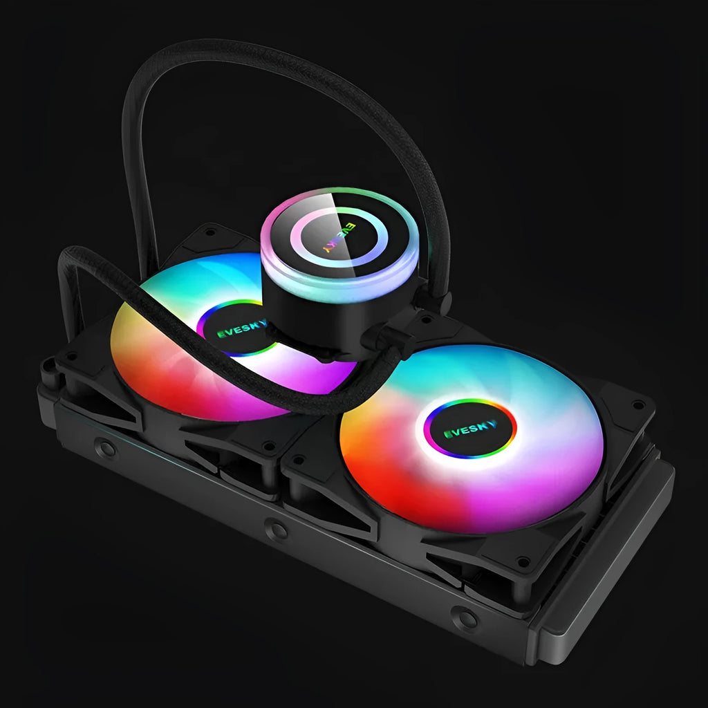 CPU radiator cooling fan with RGB lighting effects and aluminium construction in multiple size options