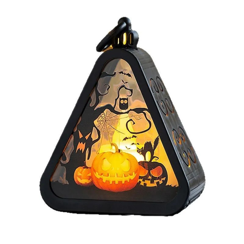 Halloween pumpkin lamp decoration in plastic and glass measuring 8.9cm high