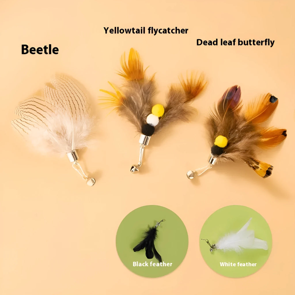 Three steel wire cat toy replacement heads with small flying insects colour design