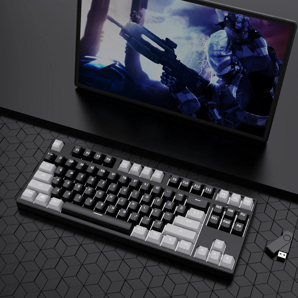 87-key mechanical gaming keyboard with colourful keycaps on metal frame, showing hot-swappable switches