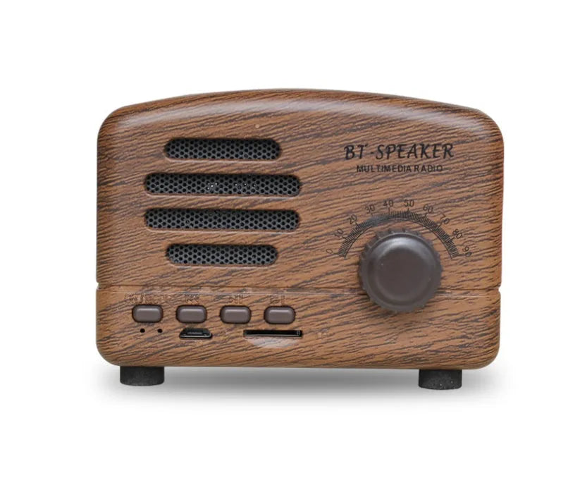 Vintage wood design Bluetooth speaker in compact size with USB charging port