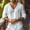 Beige V-neck long-sleeved t-shirt in slim fit pullover style