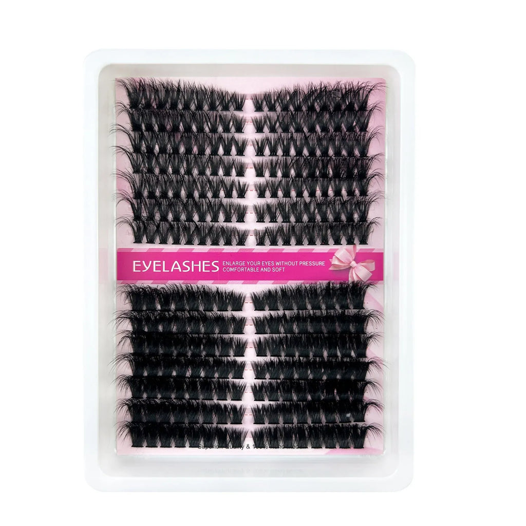 A high imitation material box containing a mix of false eyelashes, showing the product's size and organisation.
