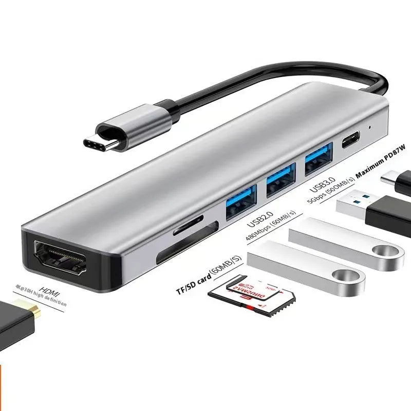 Type-C 7-in-1 expansion dock with HDMI port, USB 3.0 hub, and 15cm connecting cable