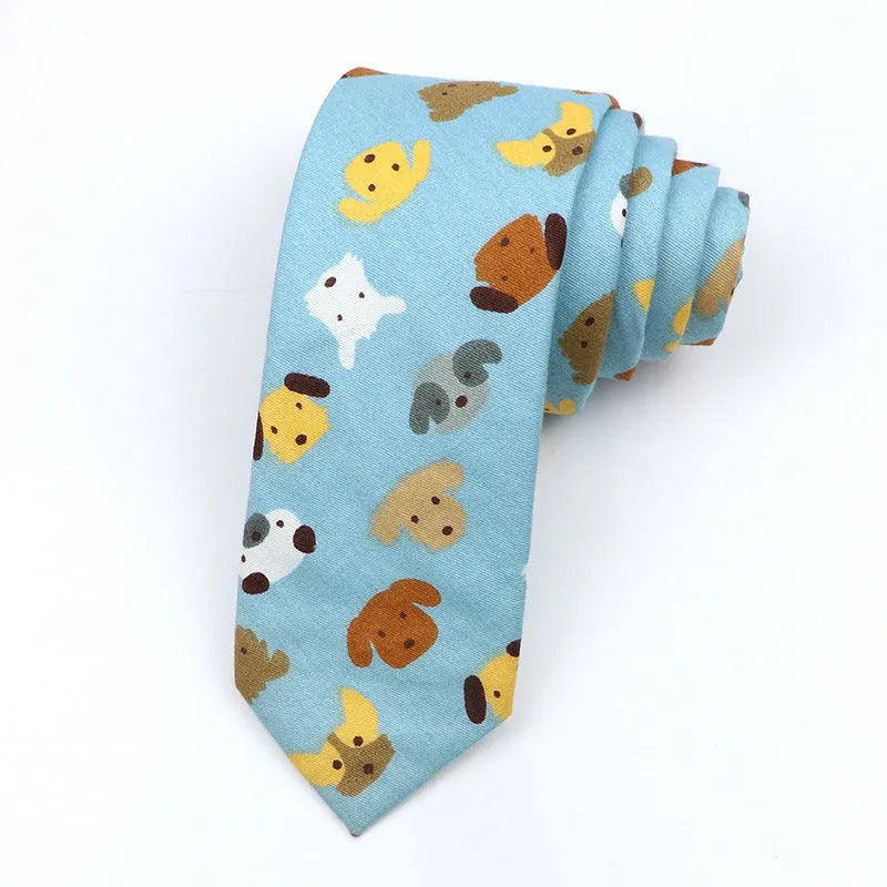 Korean style narrow men's cotton bow tie with a printed cartoon pattern, shown in colour GH21-01.