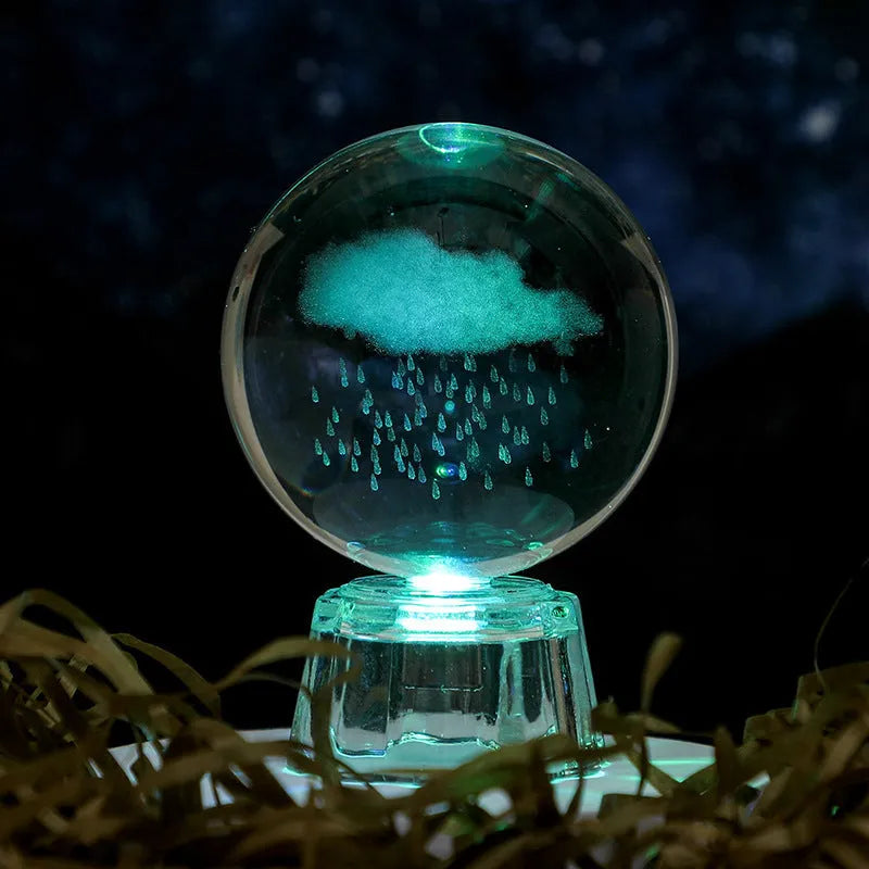 White crystal ball ornament with inner carving on fixed base for tabletop display