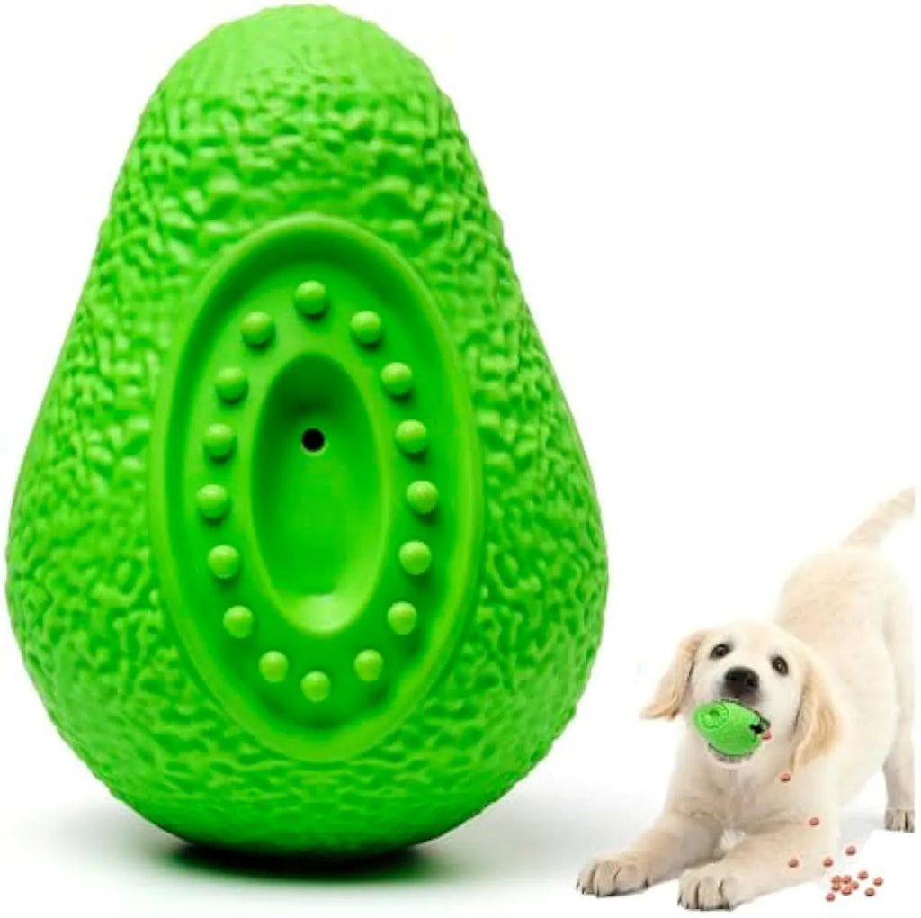 Green avocado-shaped heavy-duty rubber dog chew toy for aggressive chewers and large breeds