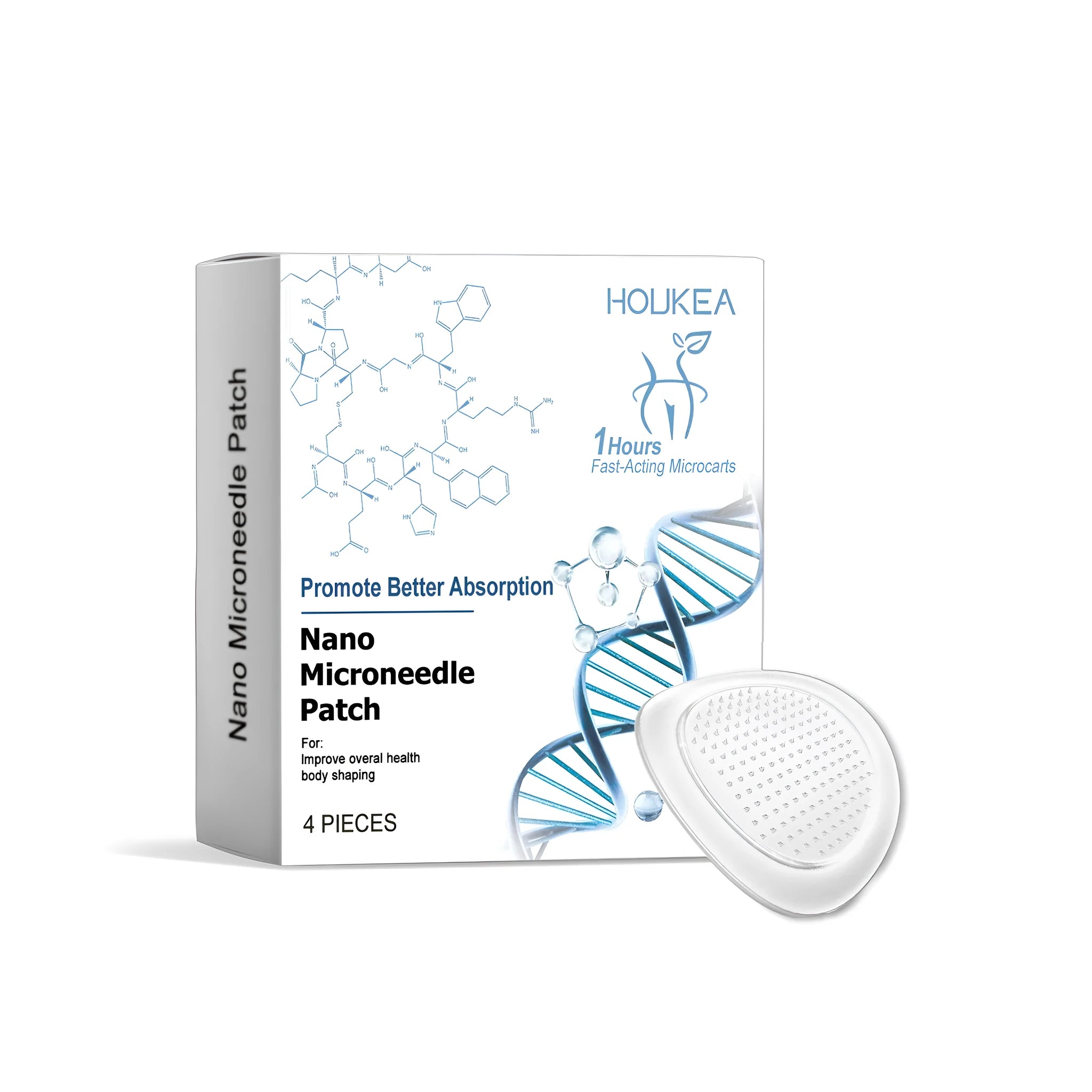 Pack of four white nano microneedle skin patches for topical botanical application.