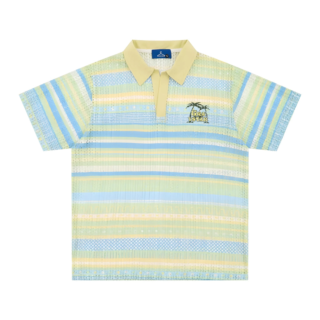 Men's printed casual shirt with short sleeves in loose fit available in yellow or blue colours