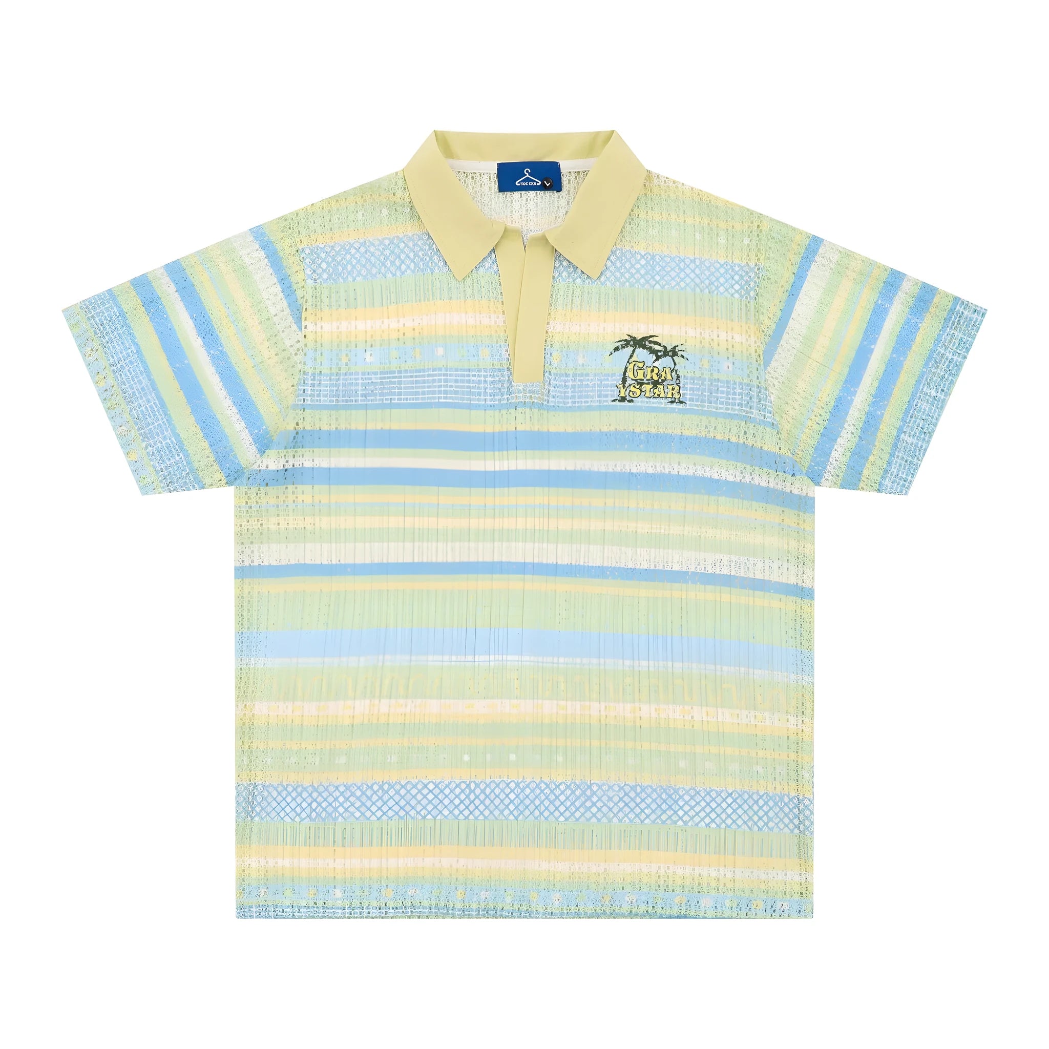 Men's printed casual shirt with short sleeves in loose fit available in yellow or blue colours