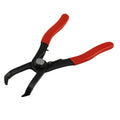 Red interior round nail removal pliers with PVC handles, jaw open, for car door clips.