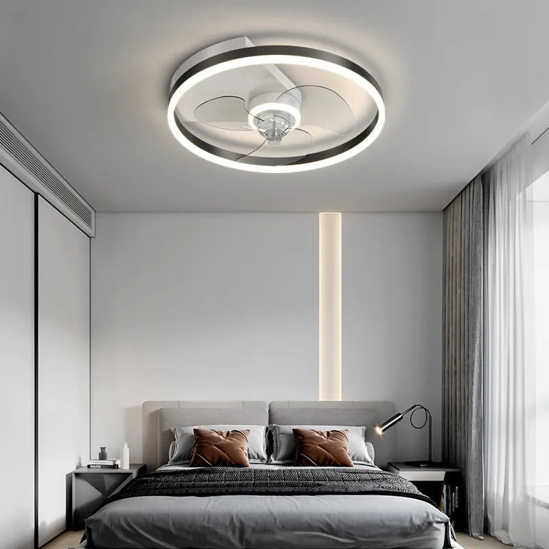 Modern Nordic style ceiling light with integrated fan for children's rooms, iron construction, LED illumination
