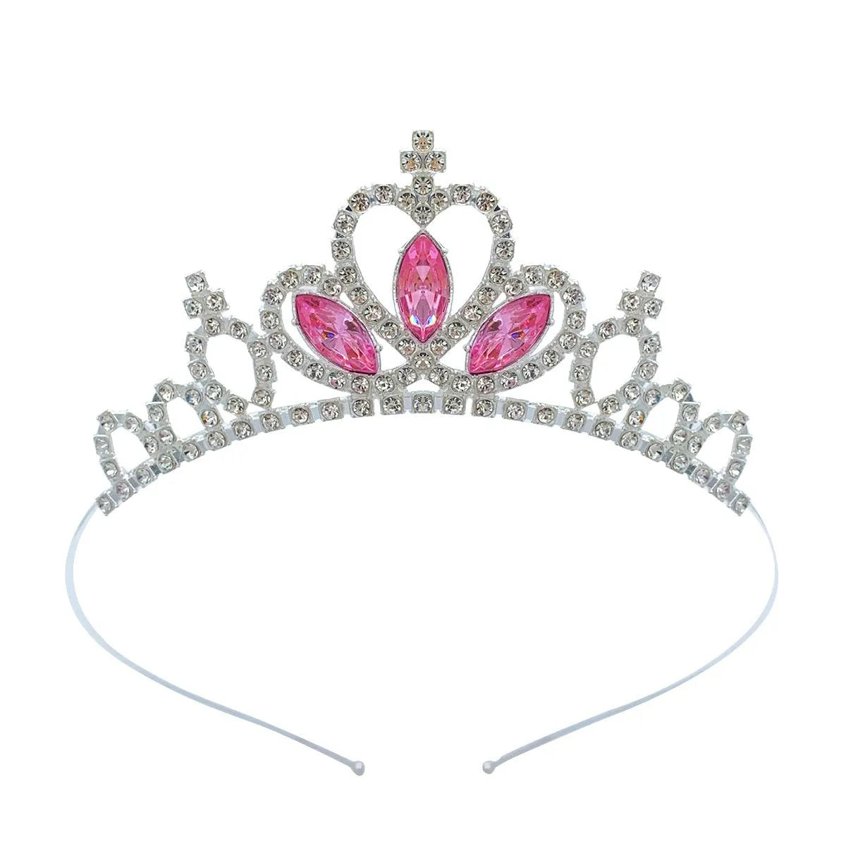 Gold electroplated alloy princess crown headdress with diamond-like decorations for birthday parties