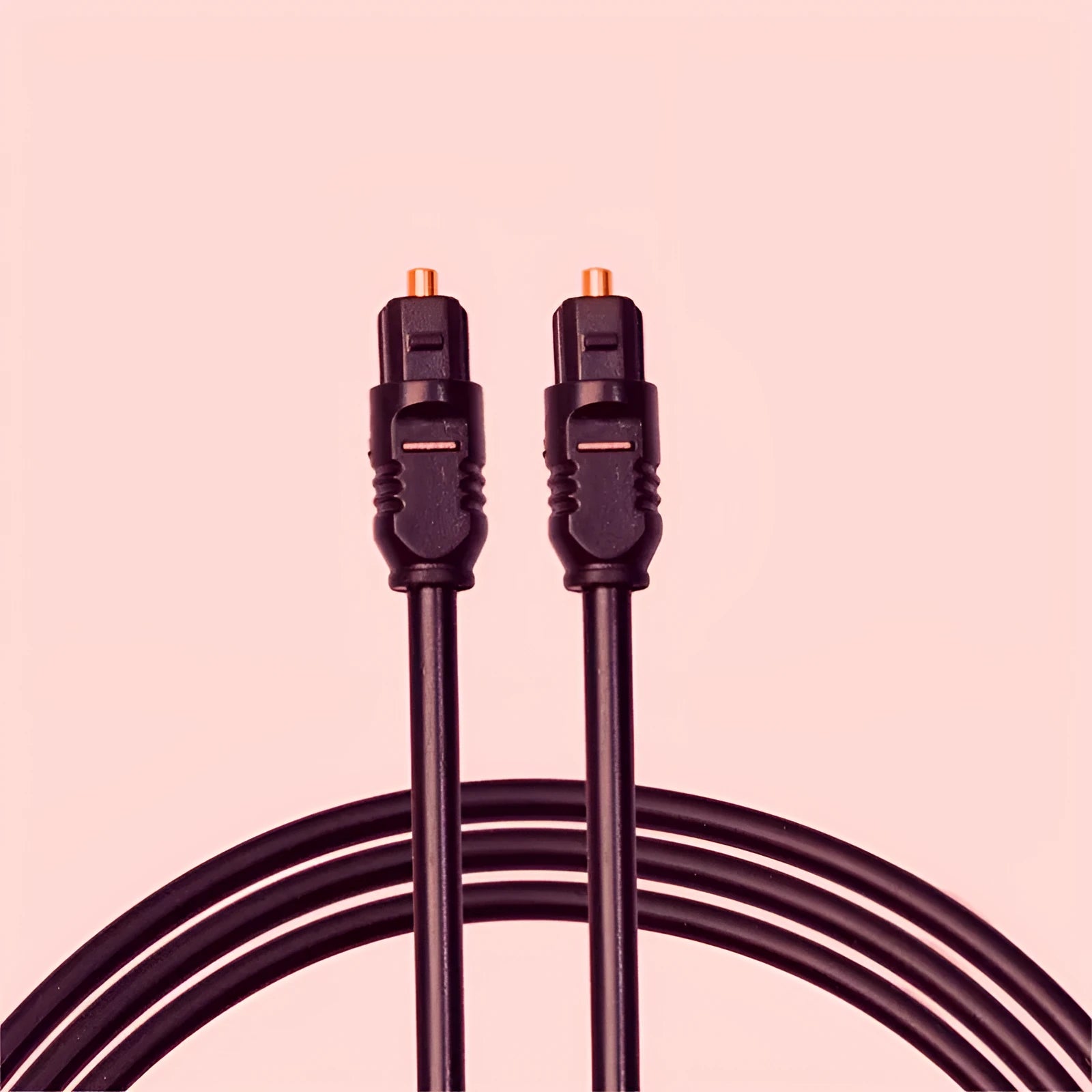 Black 2m Toslink digital audio cable with square optical connectors