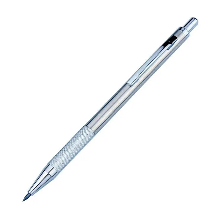 Metal automatic mechanical pencil shown with selection of compatible lead sizes including 0.5mm and 2.0mm.