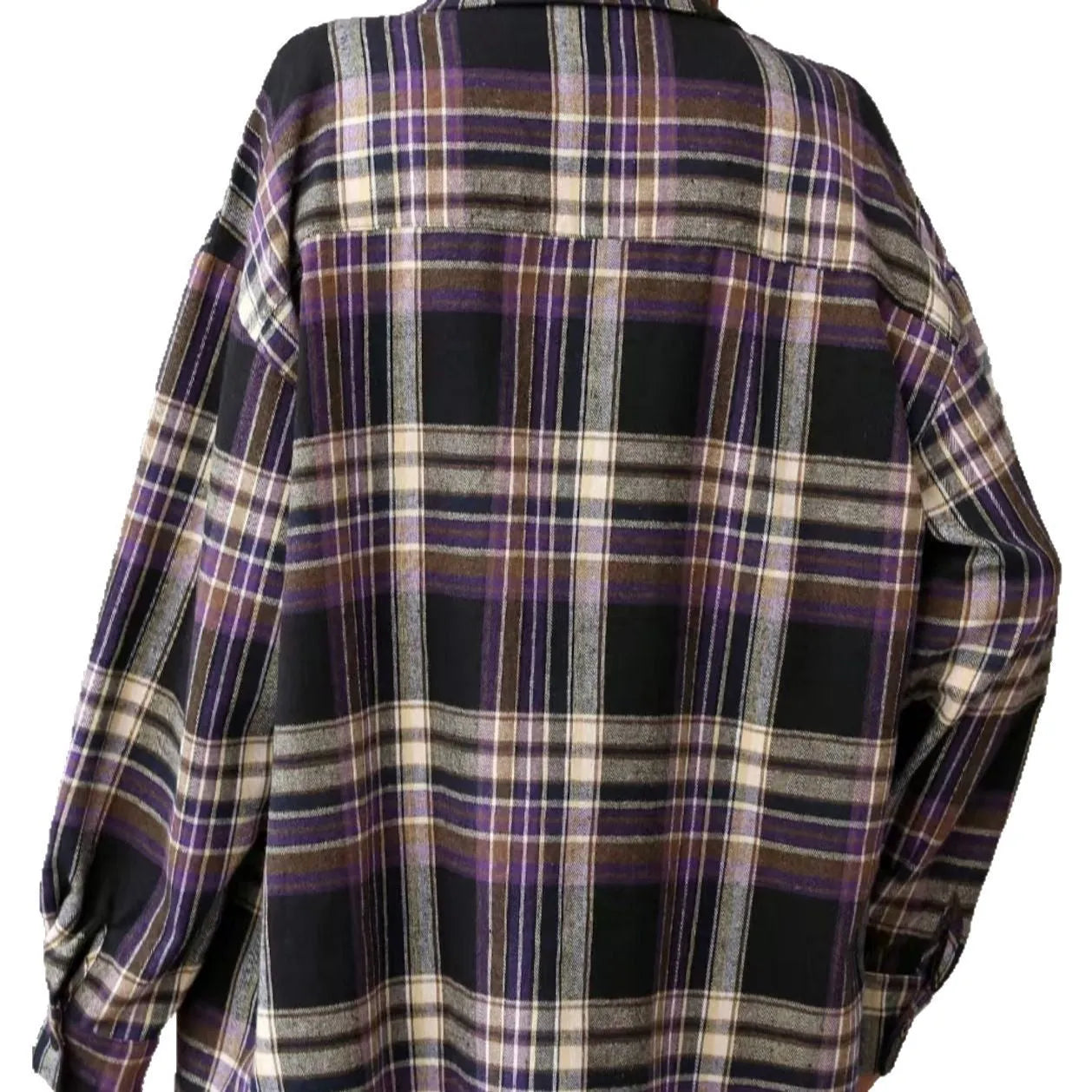 Women's loose fit cotton plaid shirt in retro style with long sleeves