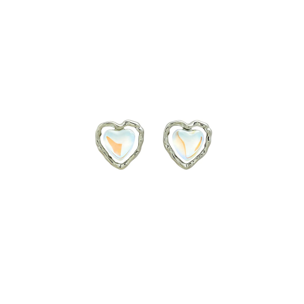 Women's alloy geometric heart earrings in ear clip and ear stud styles with electroplated finish