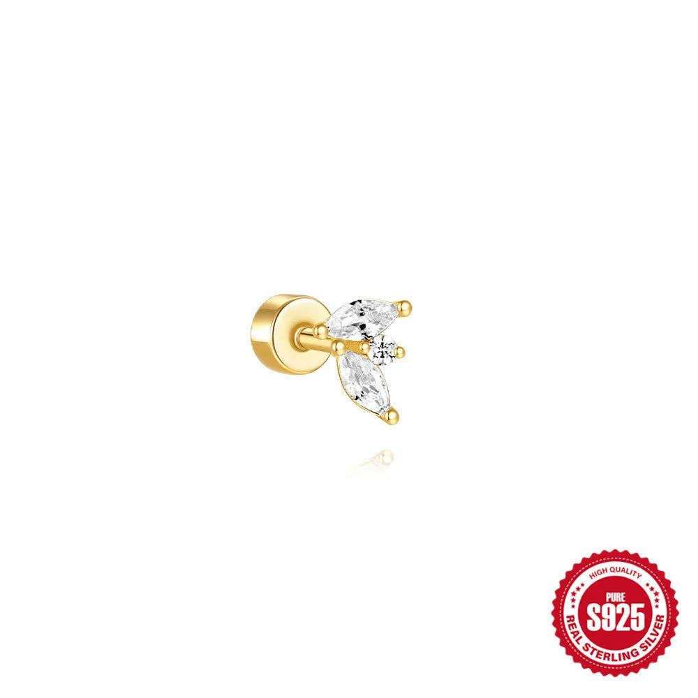 S925 sterling silver ear bone stud with flat column thread in one of twelve gold electroplated colour options.