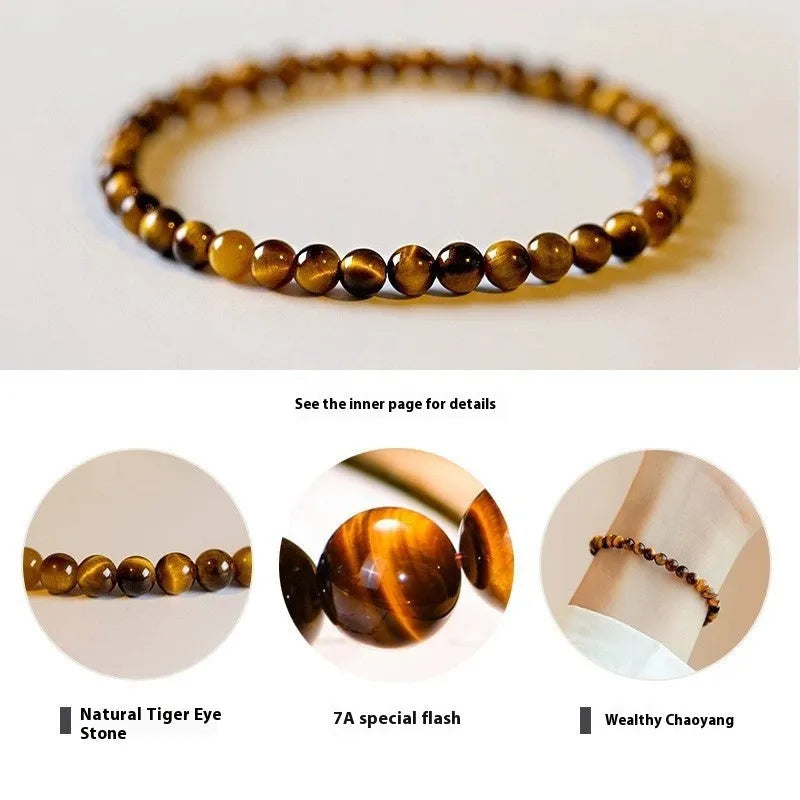 Tigereye stone bracelet with geometric design in Chinese style, showing bead details