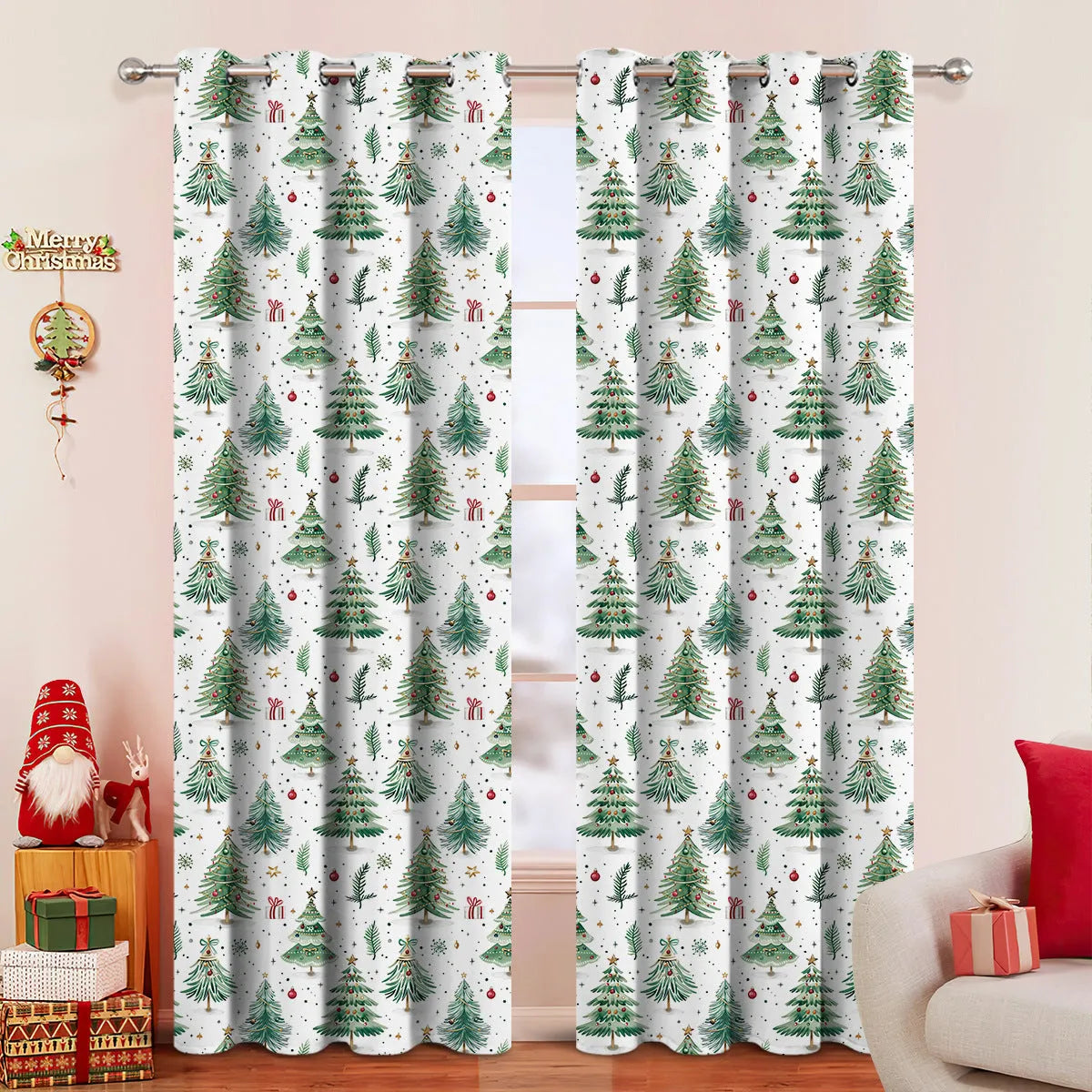 Christmas Forest colour punching curtain in polyester fabric showing modern simple design
