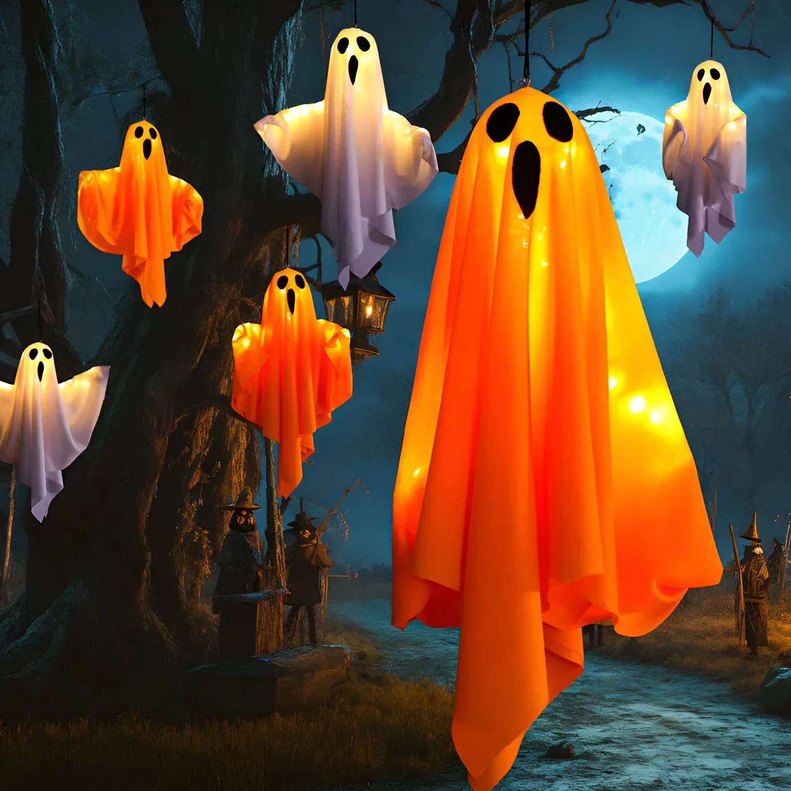 White ghost scream Halloween light with cloth construction for indoor party decoration