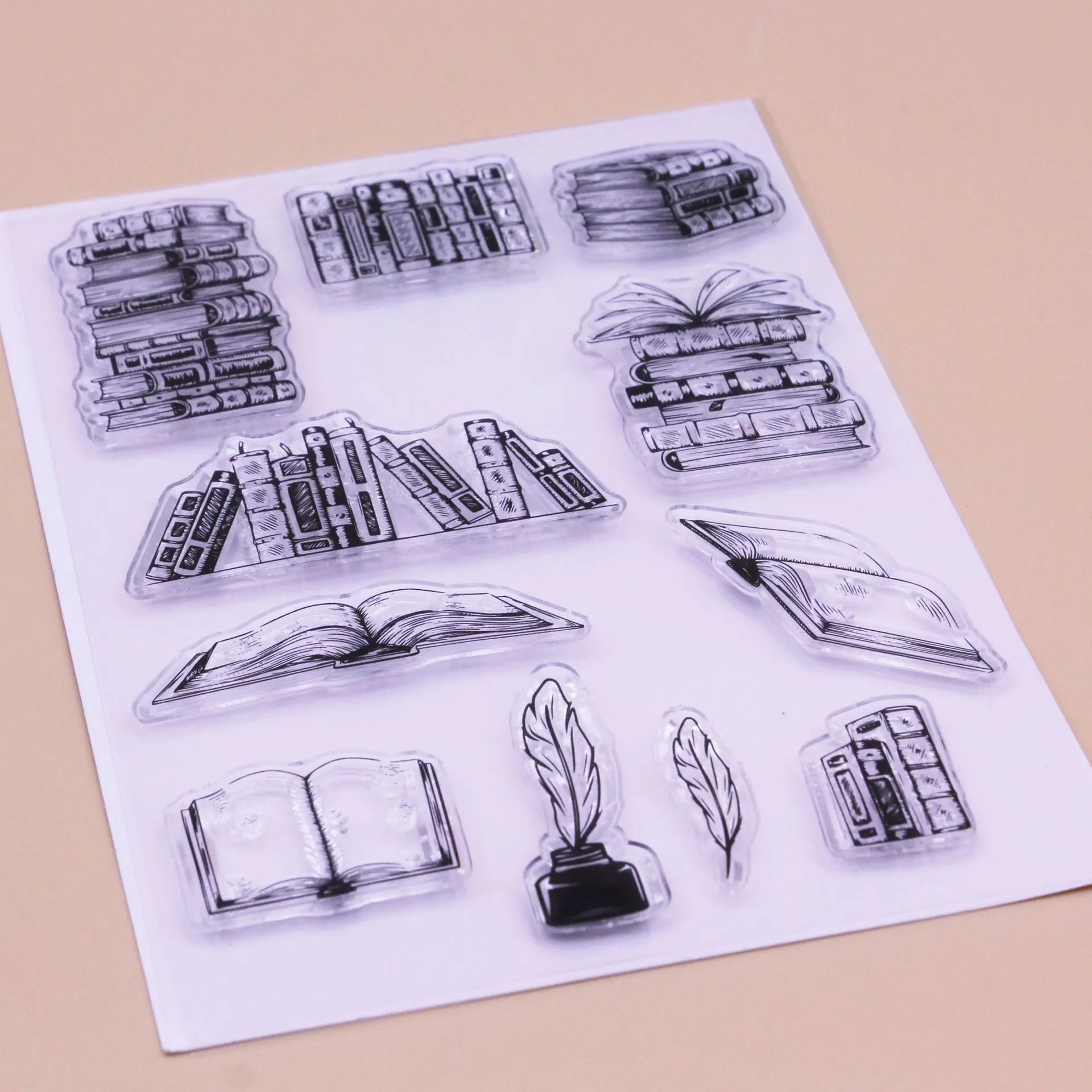 Transparent silicone stamp measuring 11 by 16 cm with self-adhesive backing and pattern design