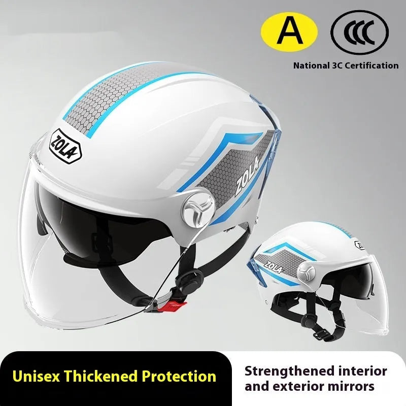 Children's 3C certified battery motorcycle half helmet in various colour options with mirror finishes