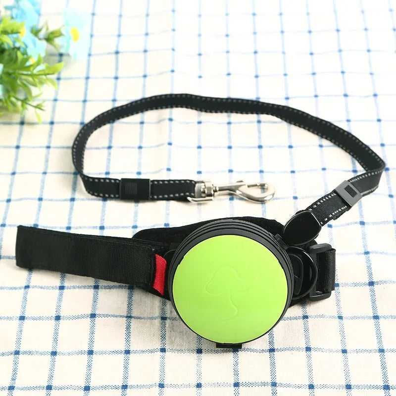 Retractable dog leash with extended nylon cord in vibrant orange colour, showing handle and explosion-proof design.