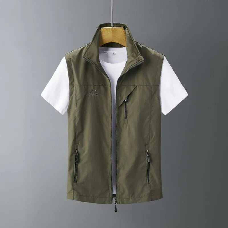 Men's slim fit rabbit fur waistcoat vest with a hood in army green colour.