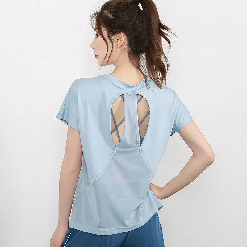 Women's short sleeve polyester sports t-shirt in multiple colours for running and fitness