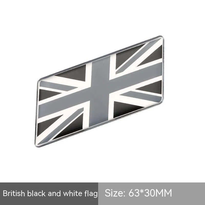 Aluminium metal car sticker with national flag design in a parallelogram shape.