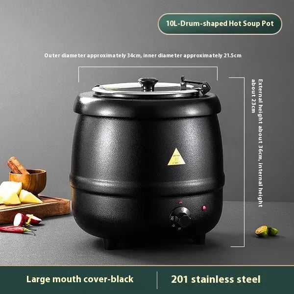 10-litre stainless steel heat preservation soup pot with black steel cover for commercial kitchens