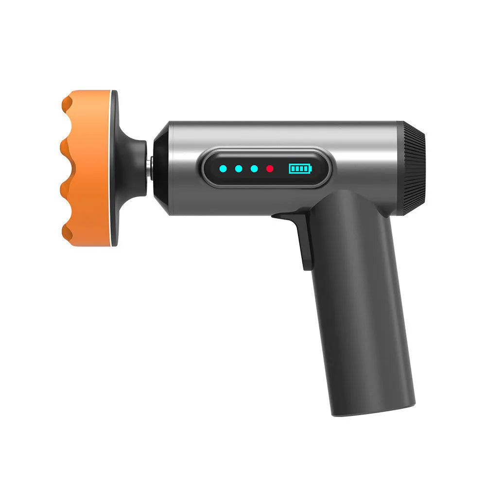 Cordless electric waxing and polishing machine with white ABS housing and a grey polishing disc.