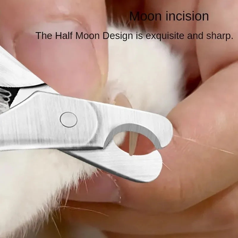Silver pet nail clipper with stainless steel blades and safety guard for trimming dog and cat claws