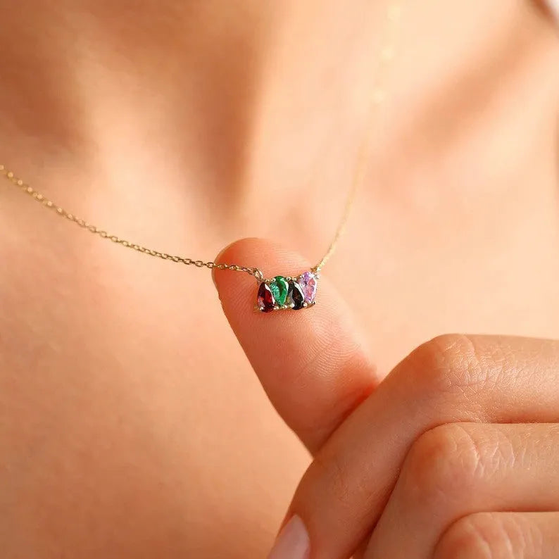 Zircon birthstone necklace on a titanium steel chain with an electroplated finish.