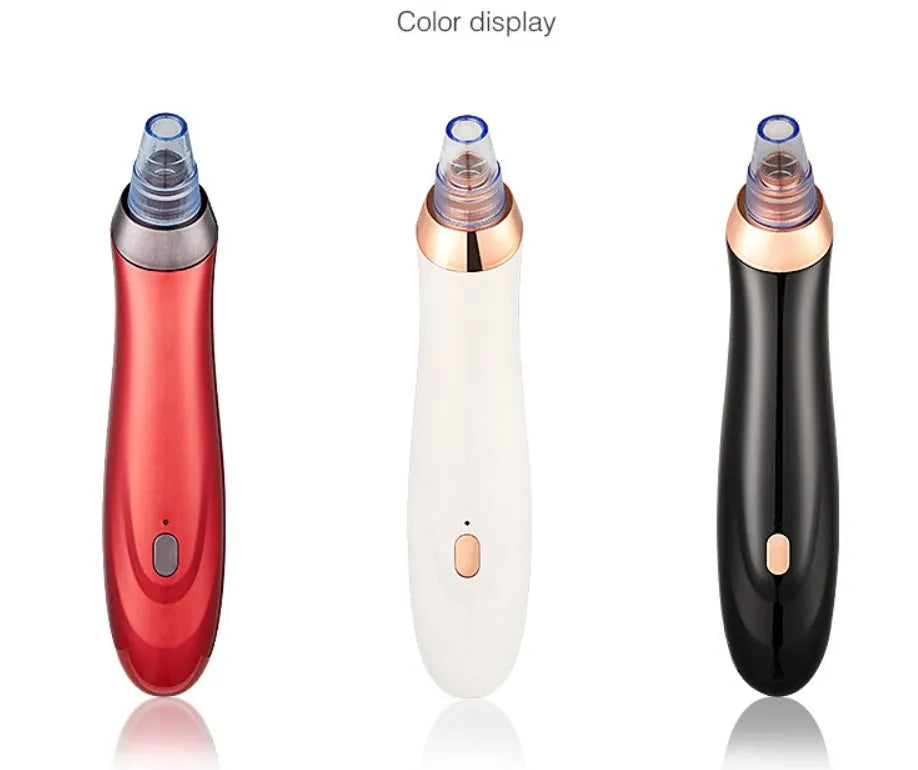 Electric blackhead remover vacuum pore cleaner with black nozzle, compact 18 cm handheld device