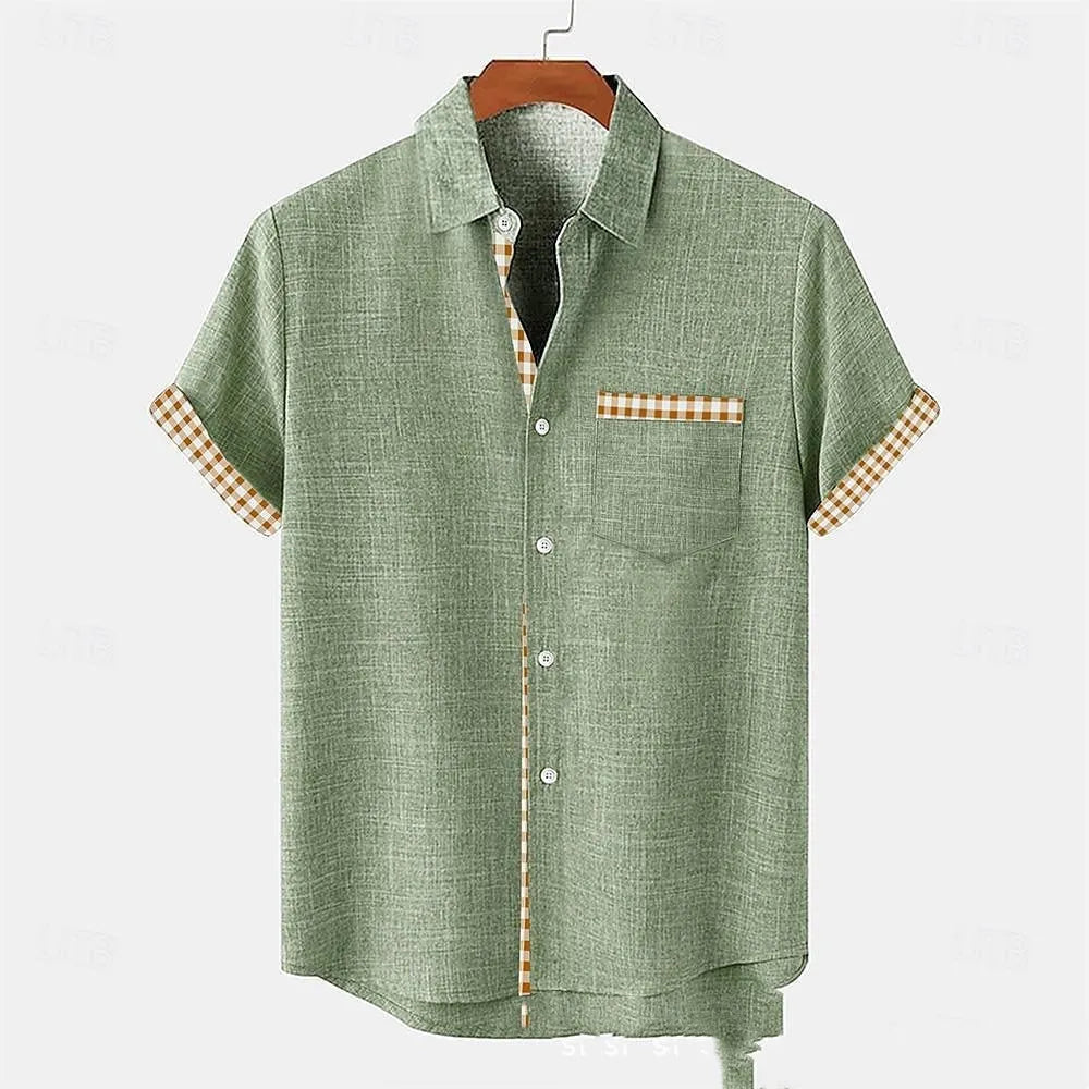 Linen short sleeve shirt with ocean fish pattern in loose casual fit for teenagers