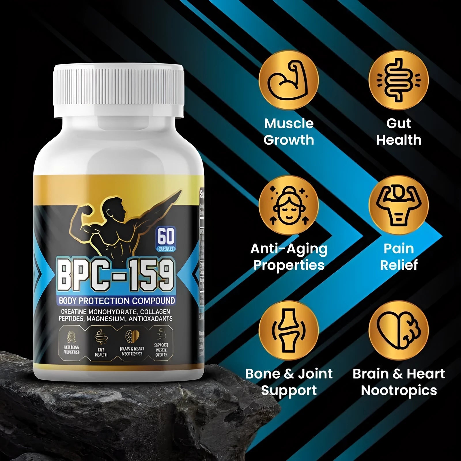 Single bottle of body energy supplement capsules for general wellness support