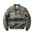 Men's retro Harley motorcycle cotton-padded coat with stand collar and embroidery in solid colour