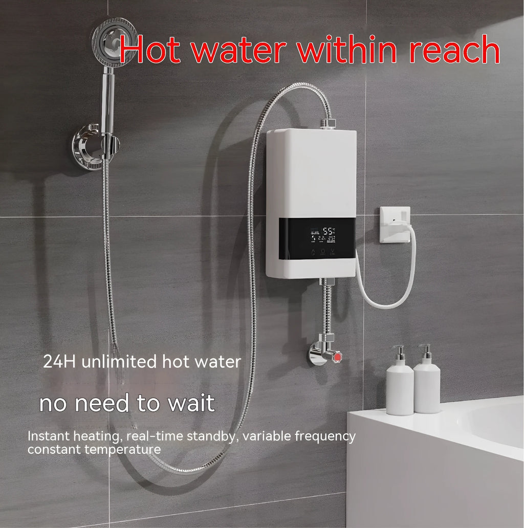 Small constant temperature water heater in gold, silver, or white with LED touch screen display
