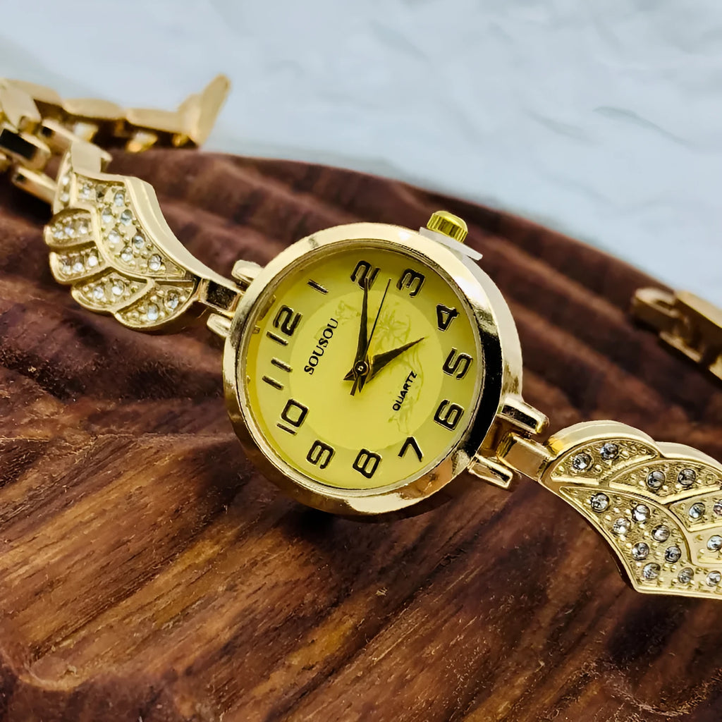 Women's stainless steel watch with round dial on a metal strap with Vachette clasp.